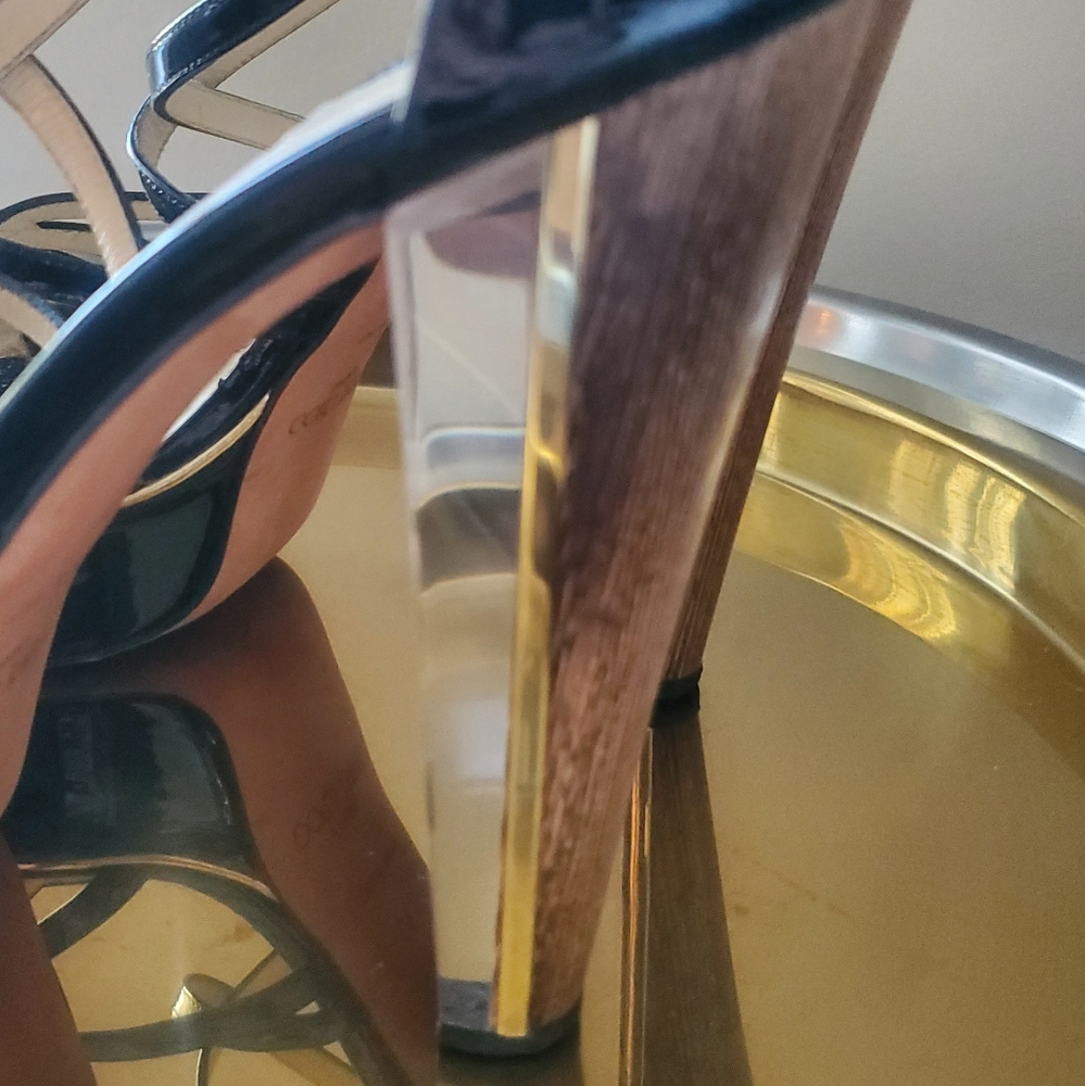 Jimmy Choo Black Patent Leather Platform Sandals with Wood-Effect Heels - Picture 5 of 16
